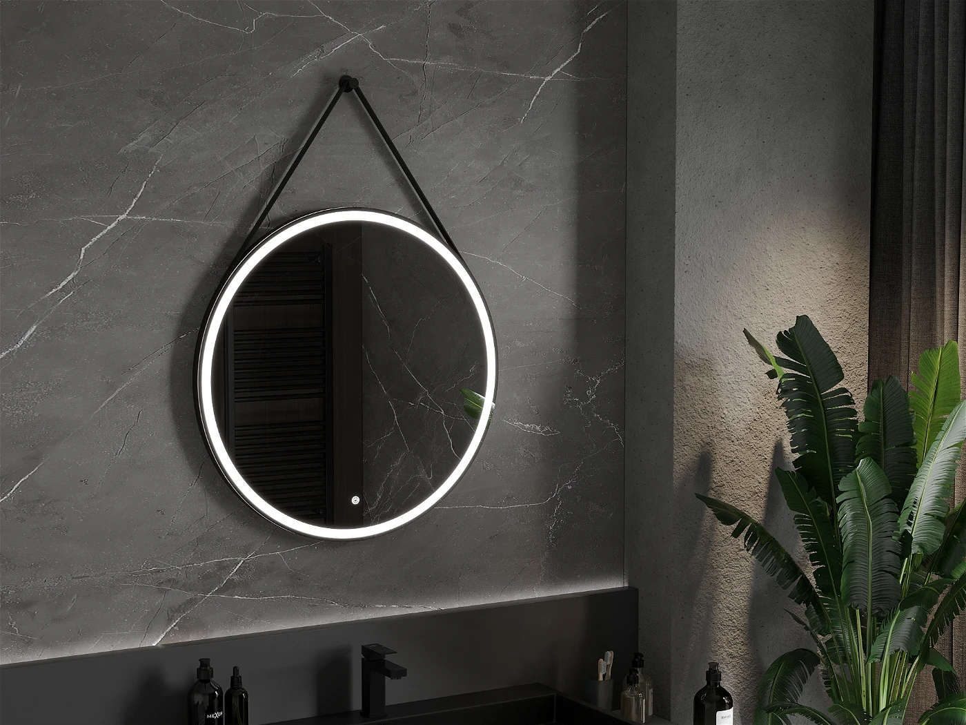 Vonios veidrodis Mexen Reni Black su LED apšvietimu ir šildymo kilimėliu, 80 cm - 2
