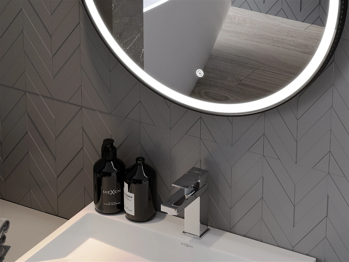 Vonios veidrodis Mexen Reni Black su LED apšvietimu ir šildymo kilimėliu, 80 cm - 5