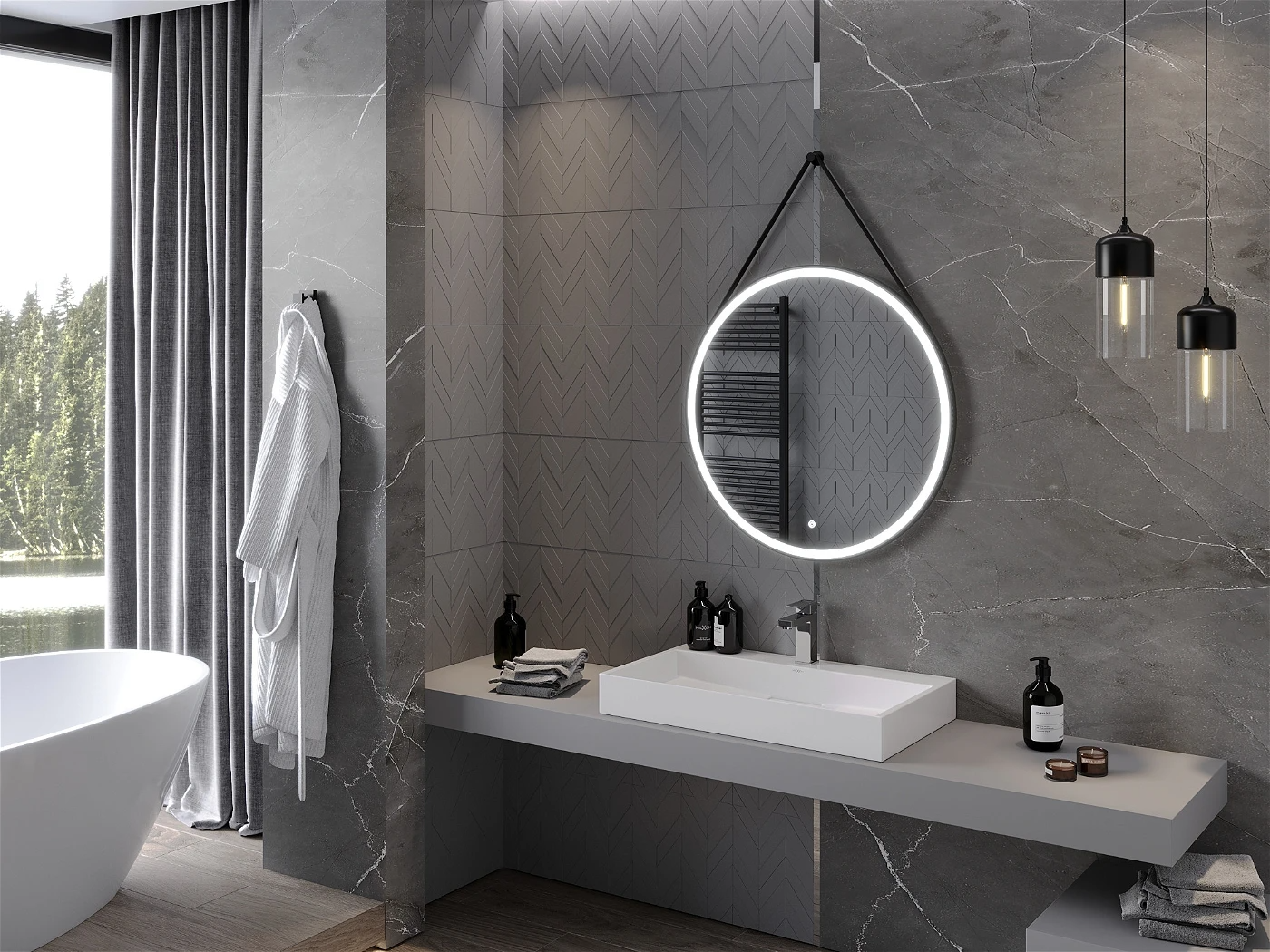 Vonios veidrodis Mexen Reni Black su LED apšvietimu ir šildymo kilimėliu, 80 cm - 3