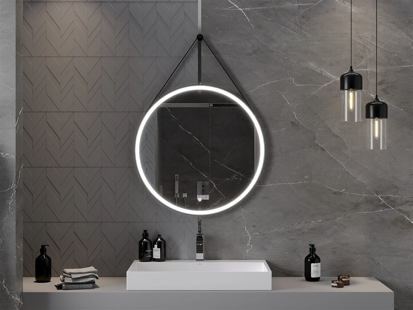 Vonios veidrodis Mexen Reni Black su LED apšvietimu ir šildymo kilimėliu, 80 cm - 4