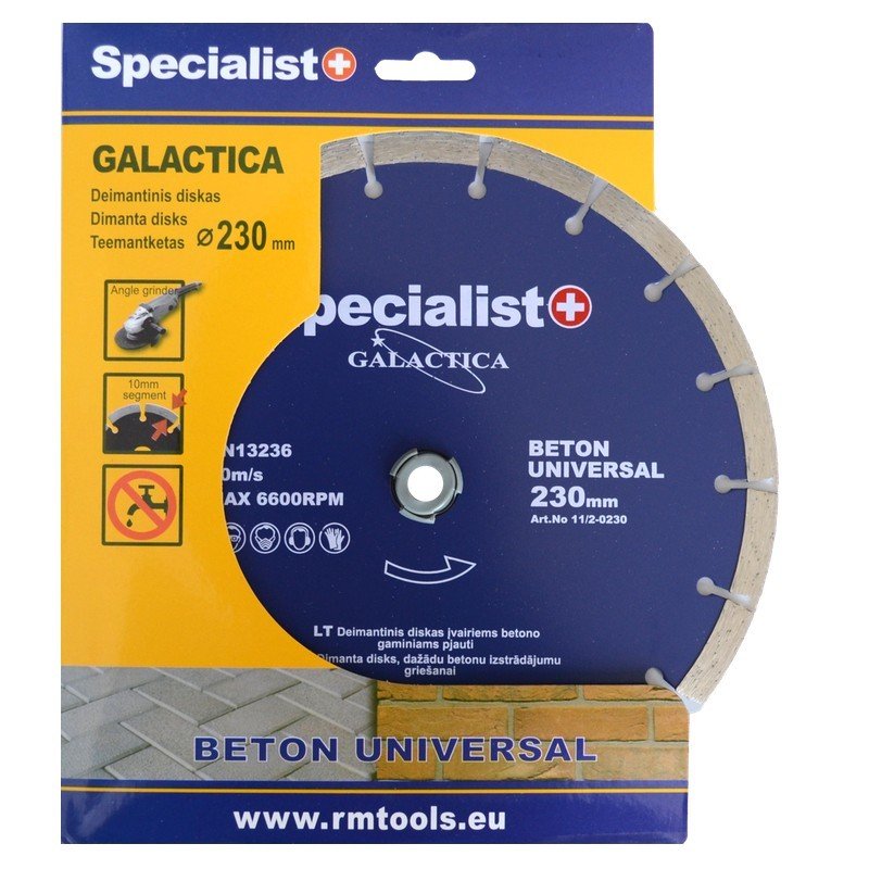 Deimantinis segmentinis pjovimo diskas SPECIALIST+ Galactica, 230 x 10 x 22,2 mm, plytoms, betonui