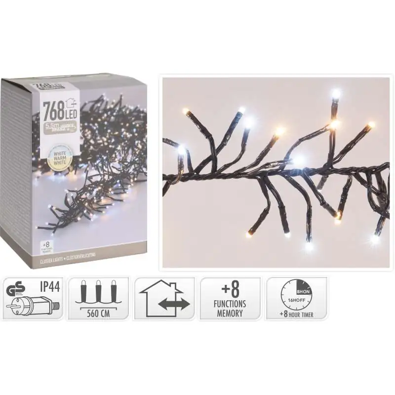 Tanki elektrinė girlianda CLUSTER, IP44, 768 LED, 6W, šiltai baltos/šaltai baltos sp., 8rež, 5.6 m-0