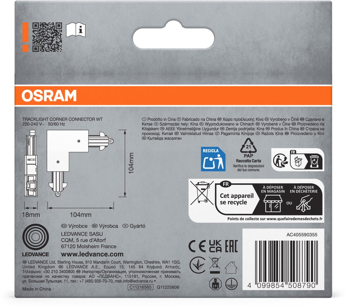 Vienfazio taškinių šviestuvų bėgelio jungtis OSRAM TRACKLIGHT, kampinė, juoda - 4