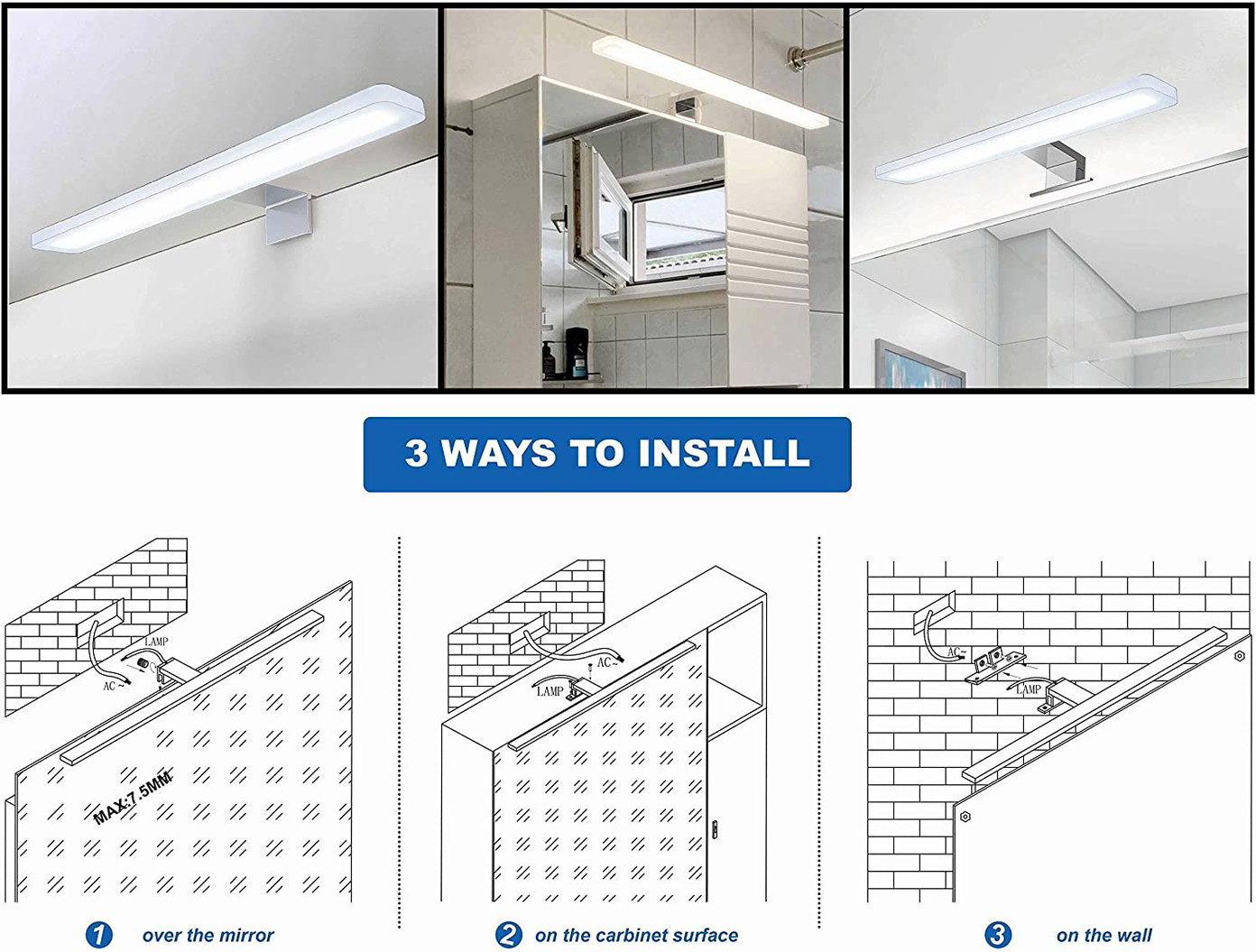 Veidrodžių LED šviestuvas G. LUX, IP44, 8W, 4000 K, 800 lm, blizgaus chromo sp., 30 cm-1