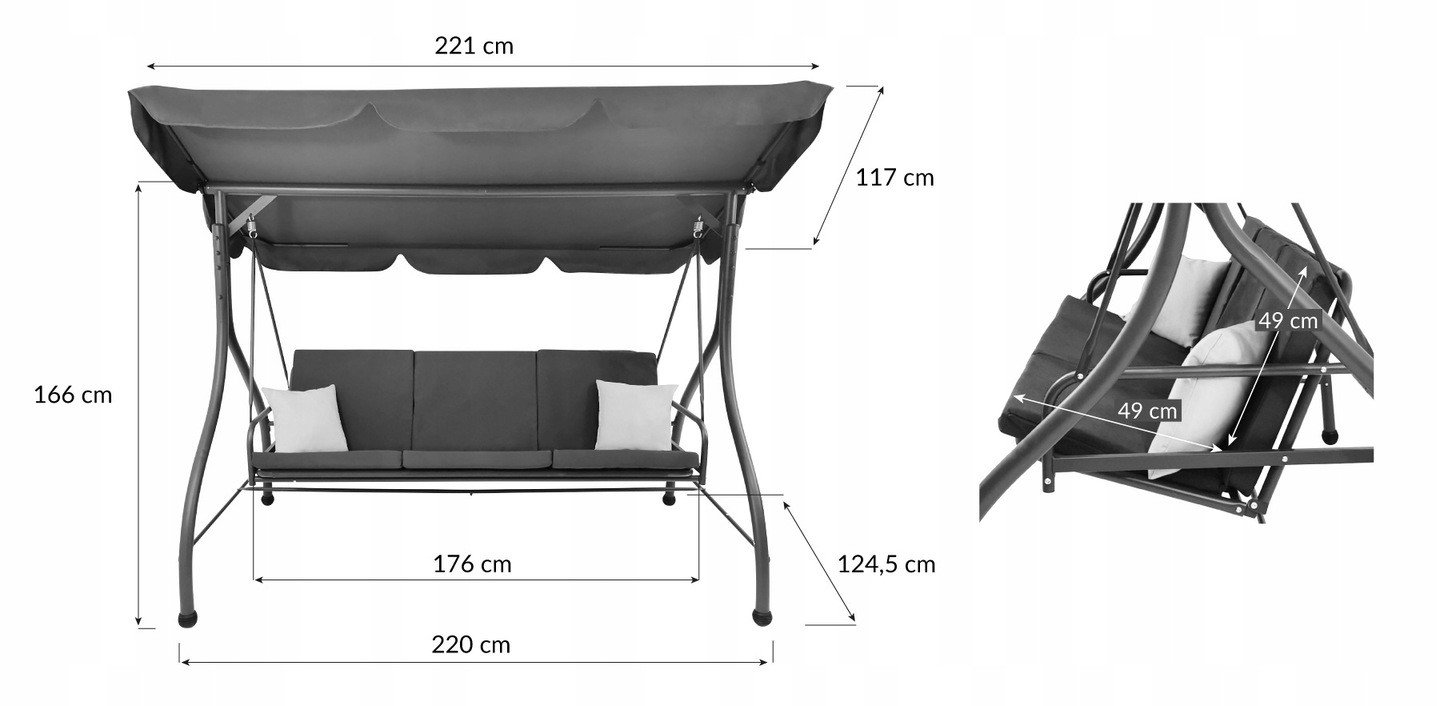 Išskleidžiamos lauko sūpynės Carolina, pilkos - 4