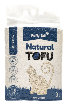 Tofu kraikas katėms PUFFY TAIL, natūralus, bekvapis, 1,5 mm, 6 l