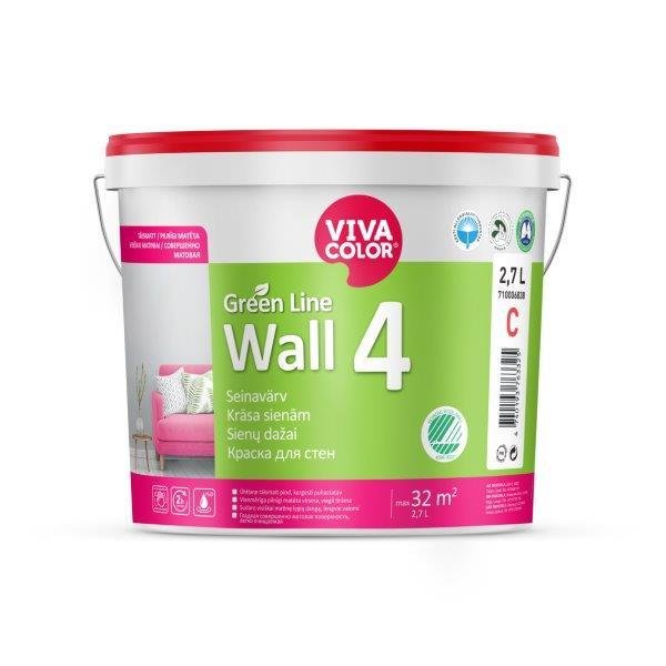 Sienų dažai VIVACOLOR GREEN LINE WALL 4, matiniai, baltos sp., A bazė, 2,7 l