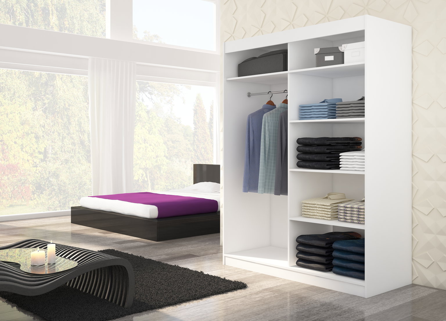 Spinta ADRK Nordic 150, balta sp./juoda sp., 58 cm x 150 cm x 200 cm, su veidrodžiu - 4