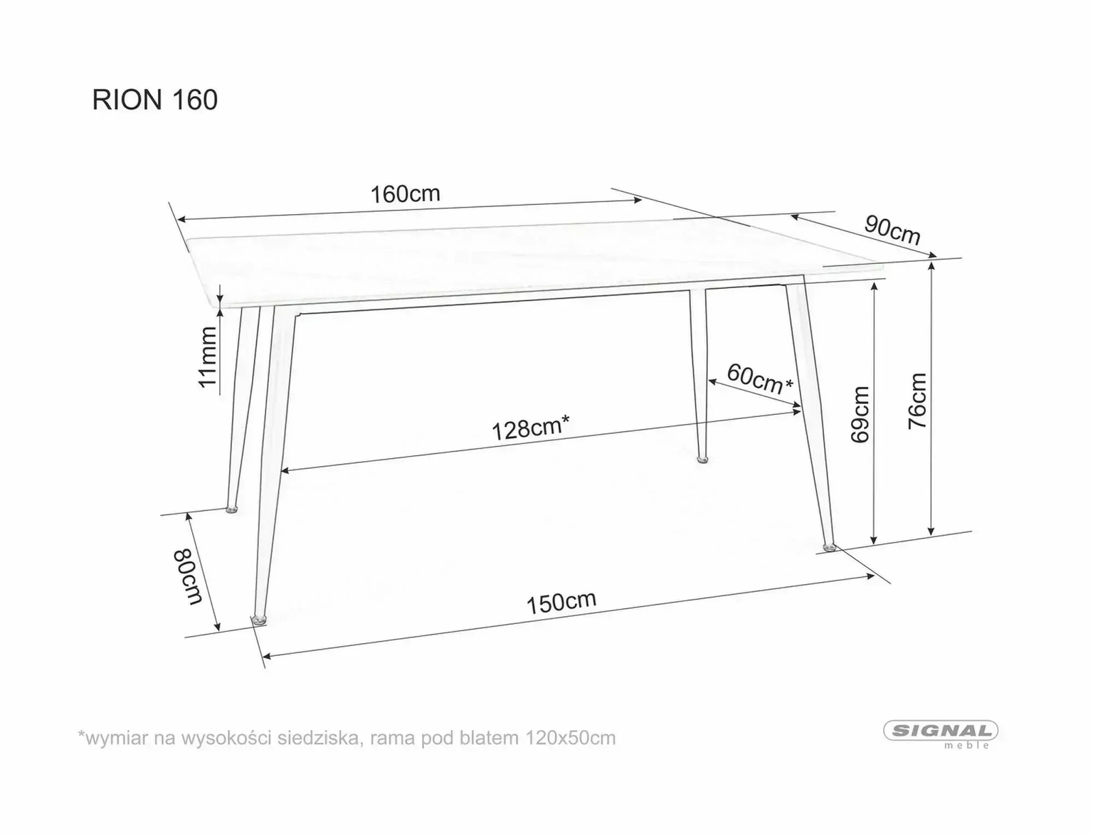 Valgomojo stalas SIGNAL Rion 160x90x76 cm, juoda-1