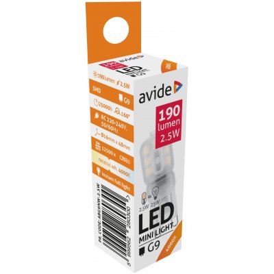 LED lemputė AVIDE, G9, 2,5W (=25W), 4000K, 220-240V, 190 lm, 160°