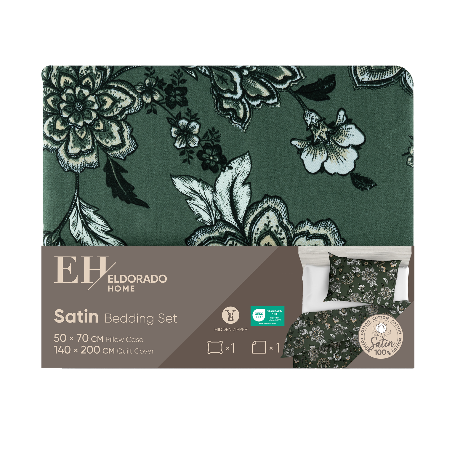 Satininės patalynės kompl. ELDORADO HOME, 140x200cm, 50x70cm, 100% medv.-0