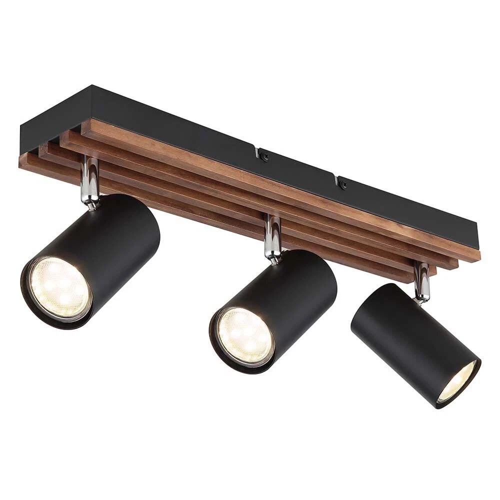 Taškinis šviestuvas GLOBO KAYDEN, 3xGU10 max 3x25W metalas/medis juodos sp 8x12,5x41cm - 1