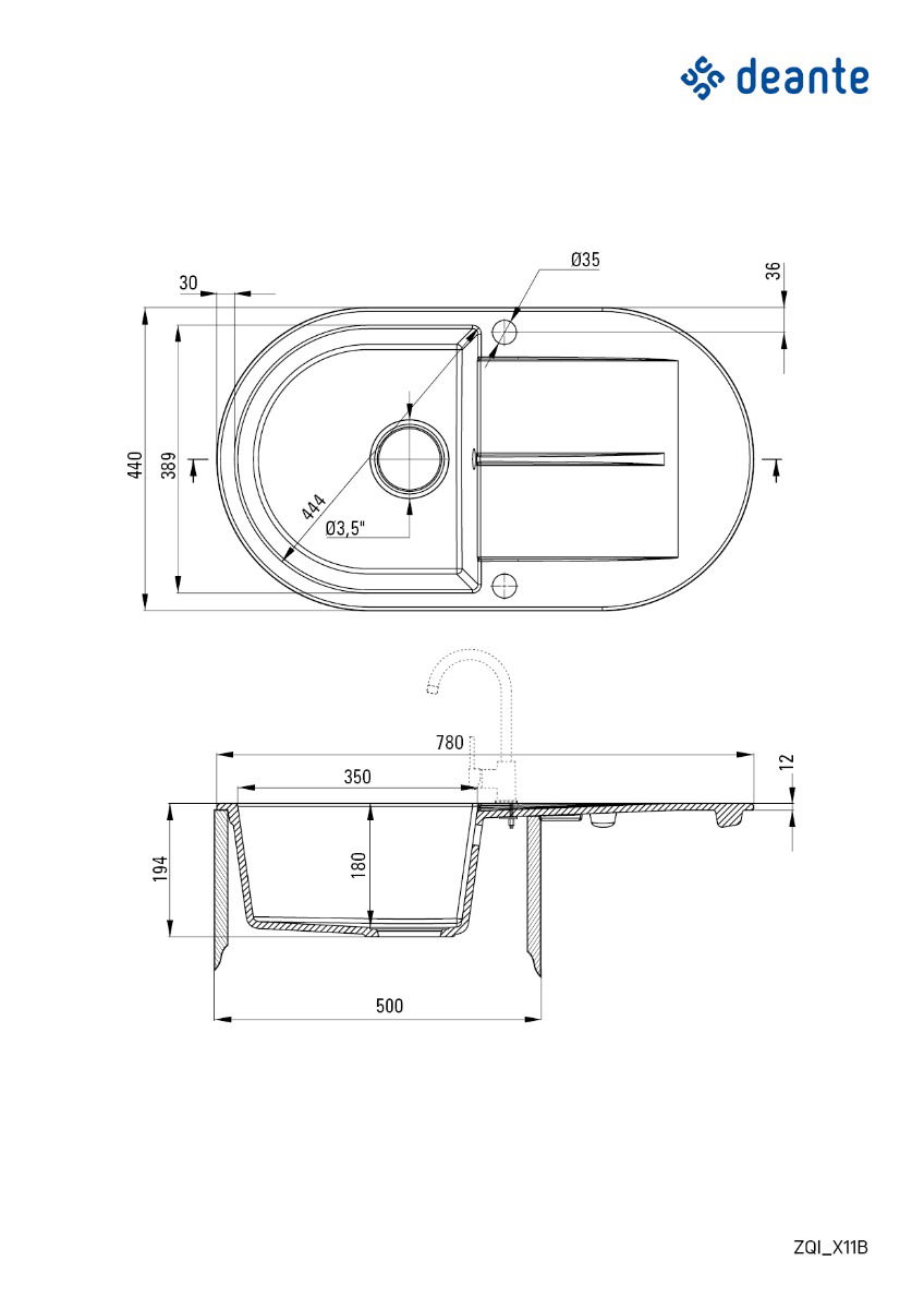 Deante granitinė virtuvinė plautuvė Deante Piva ZQI 211B, Graphite - 2