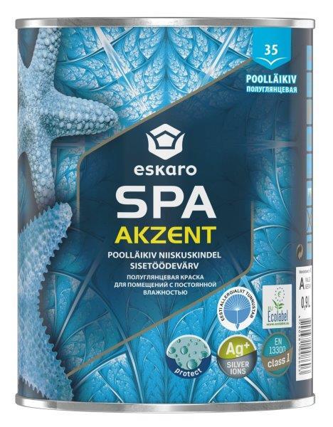 Lubų ir sienų dažai drėgnom patalpom ESKARO AKZENT SPA, pusiau blizgūs, baltos sp., 0,9 l-0