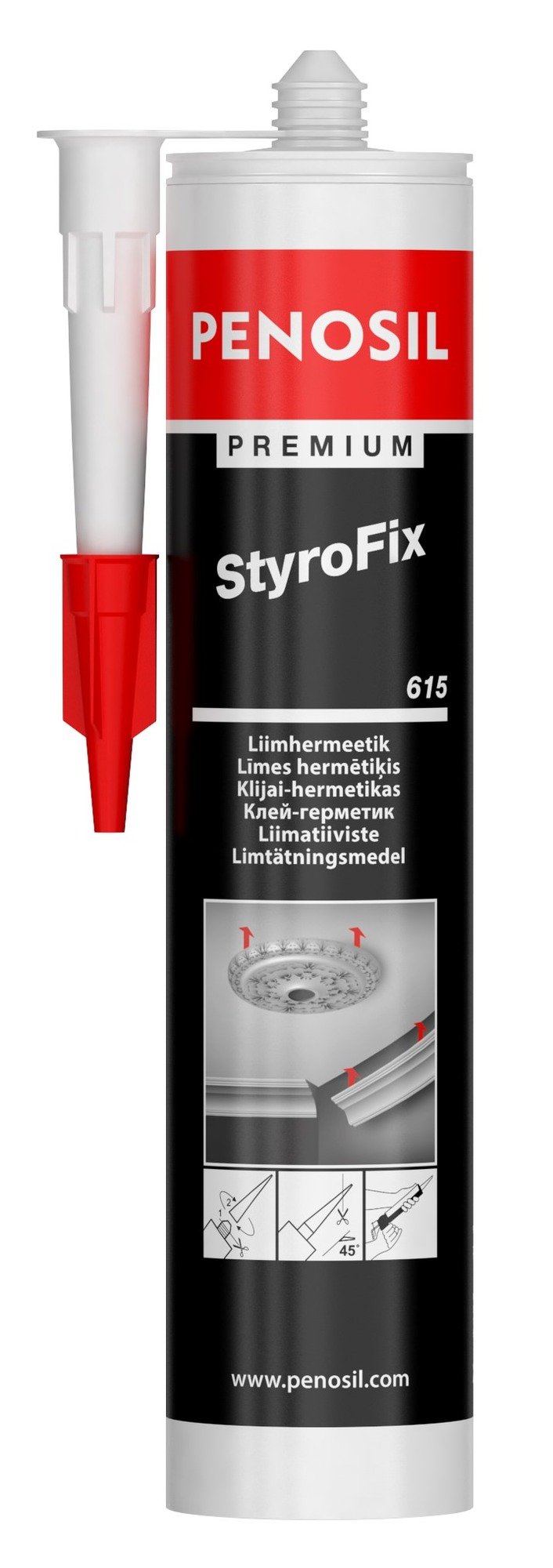 Dažomi montažiniai klijai PENOSIL PREMIUM STYROFIX, baltos sp., 280 ml