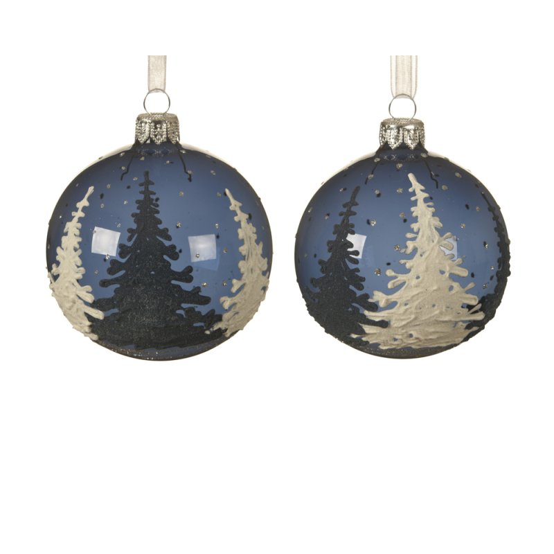 Kalėdinis eglės žaisliukas GLASS TREES, t.mėlynos sp., 2 rūšių., 8 cm, 1 vnt.