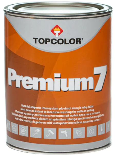 Sienų dažai TOPCOLOR PREMIUM 7, matiniai, baltos sp., 1 l-0