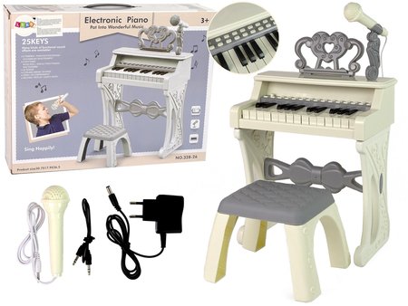 Vaikiškas elektrinis pianinas su kėdute, baltas - 2