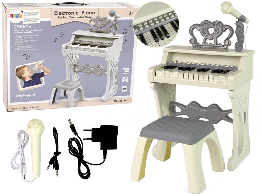 Vaikiškas elektrinis pianinas su kėdute, baltas - 1