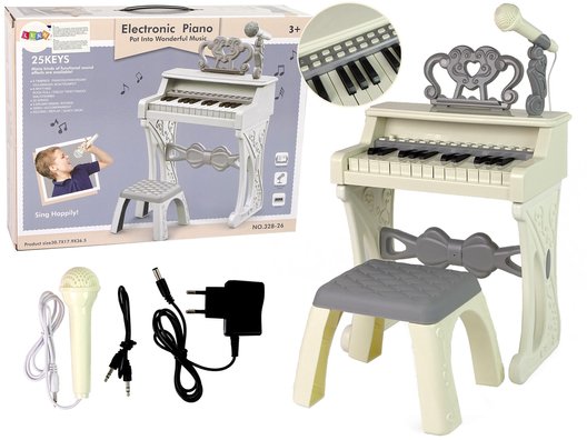 Vaikiškas elektrinis pianinas su kėdute, baltas - 3