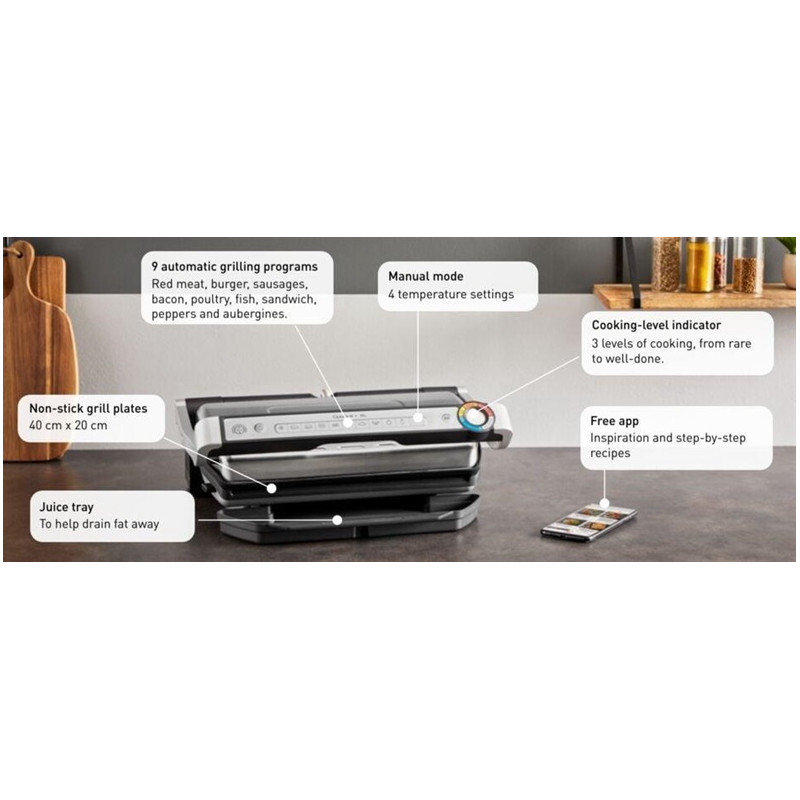 Elektrinis, nerūdijančio plieno grilis TEFAL GC728 XL OPTIGRILL - 3