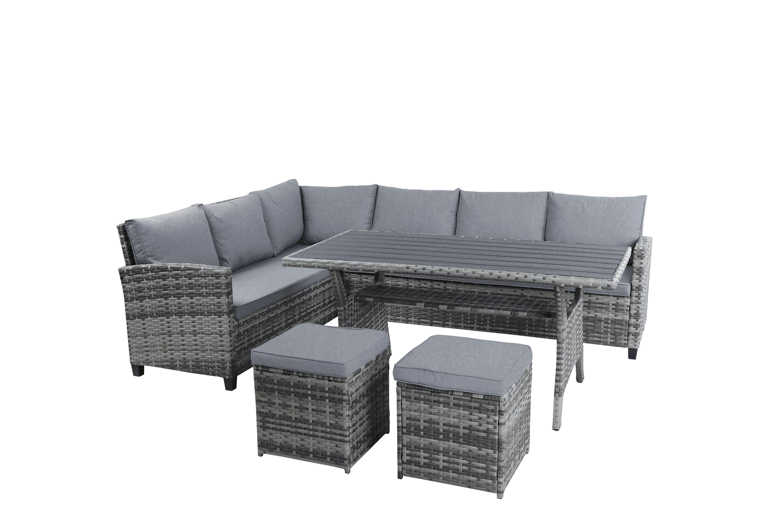 Pintų lauko baldų rinkinys OSLO, 5 dalių: valgomasis stala, 3 vietų sofa, kampinė sofa, 2 pufai-0