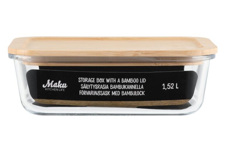 Stiklinis maisto laikymo indelis su bambukiniu dangteliu MAKU food, 1,5 L-1