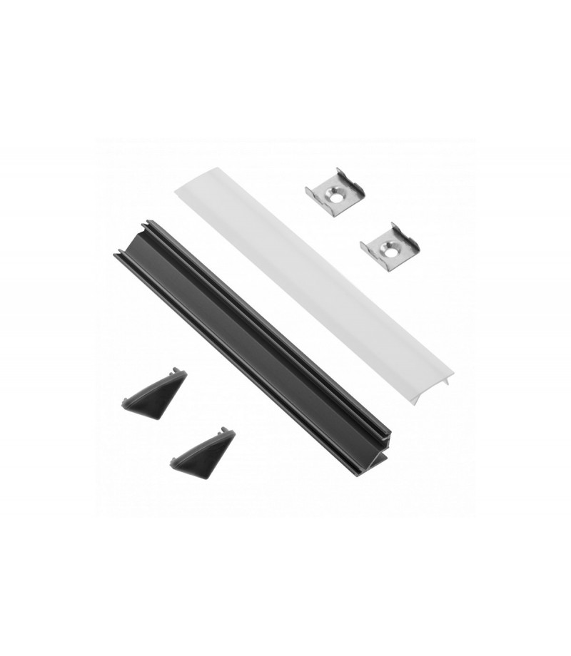 LED juostų profilio komplektas GTV, kampinis, 45 laipsnių, paviršinio montavimo, juodos sp., 2 m-0