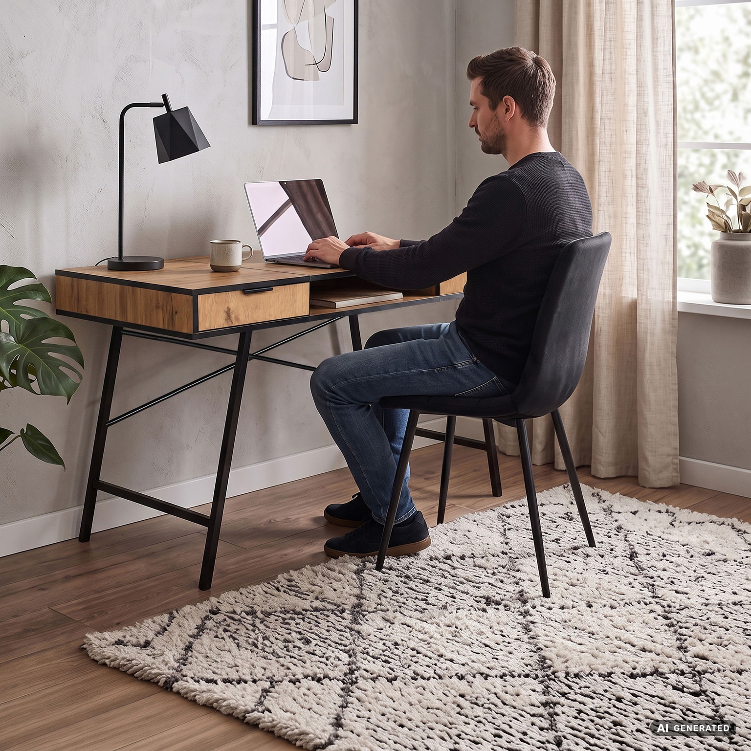 Rašomasis stalas su stalčiais Akord Furniture Factory Arden, 120 cm x 50 cm, 80.5 cm, juoda sp./oak craft sp. - 7