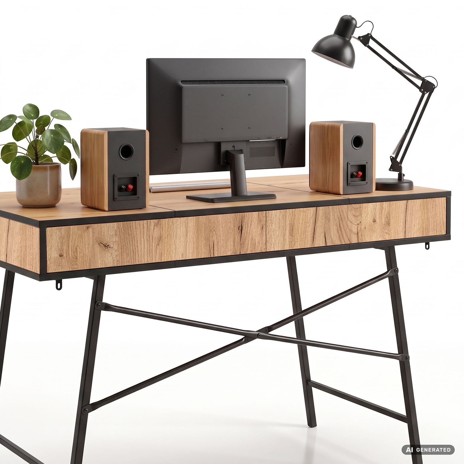 Rašomasis stalas su stalčiais Akord Furniture Factory Arden, 120 cm x 50 cm, 80.5 cm, juoda sp./oak craft sp. - 4