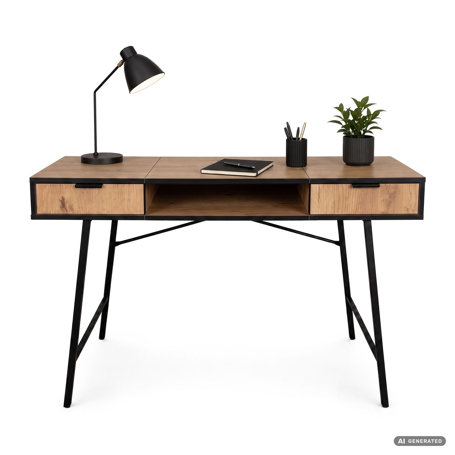 Rašomasis stalas su stalčiais Akord Furniture Factory Arden, 120 cm x 50 cm, 80.5 cm, juoda sp./oak craft sp.-1