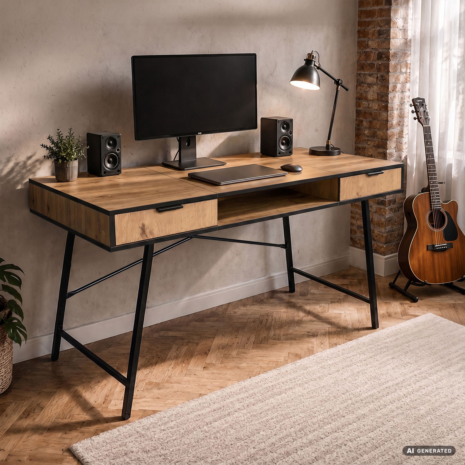Rašomasis stalas su stalčiais Akord Furniture Factory Arden, 120 cm x 50 cm, 80.5 cm, juoda sp./oak craft sp. - 8