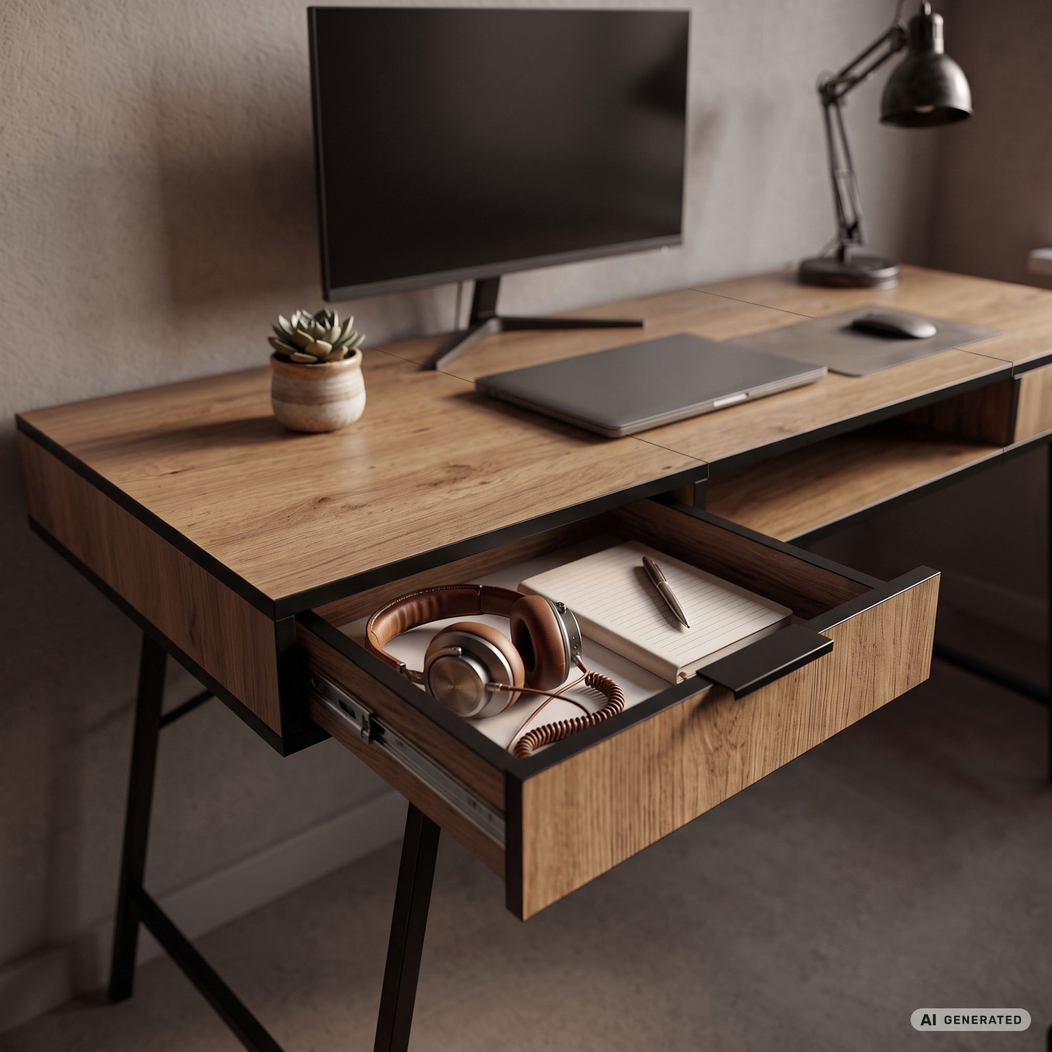 Rašomasis stalas su stalčiais Akord Furniture Factory Arden, 120 cm x 50 cm, 80.5 cm, juoda sp./oak craft sp. - 6