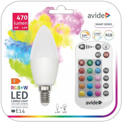 LED lemputė AVIDE, E14, 4,9W (=40W), RGB, 2700K, 470 lm, dimeriuojama, 360°, su pulteliu - 2