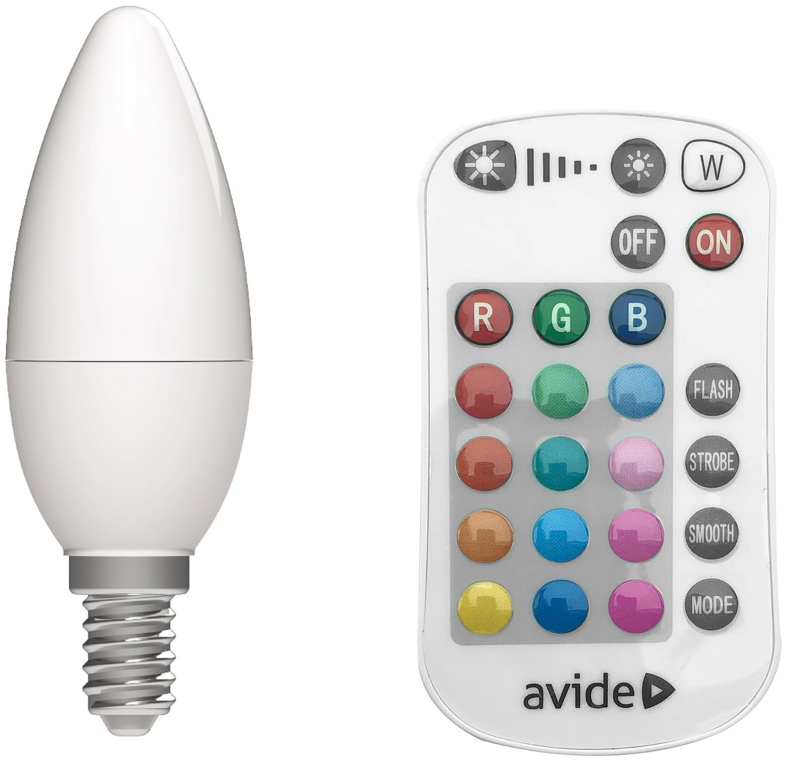 LED lemputė AVIDE, E14, 4,9W (=40W), RGB, 2700K, 470 lm, dimeriuojama, 360°, su pulteliu - 1