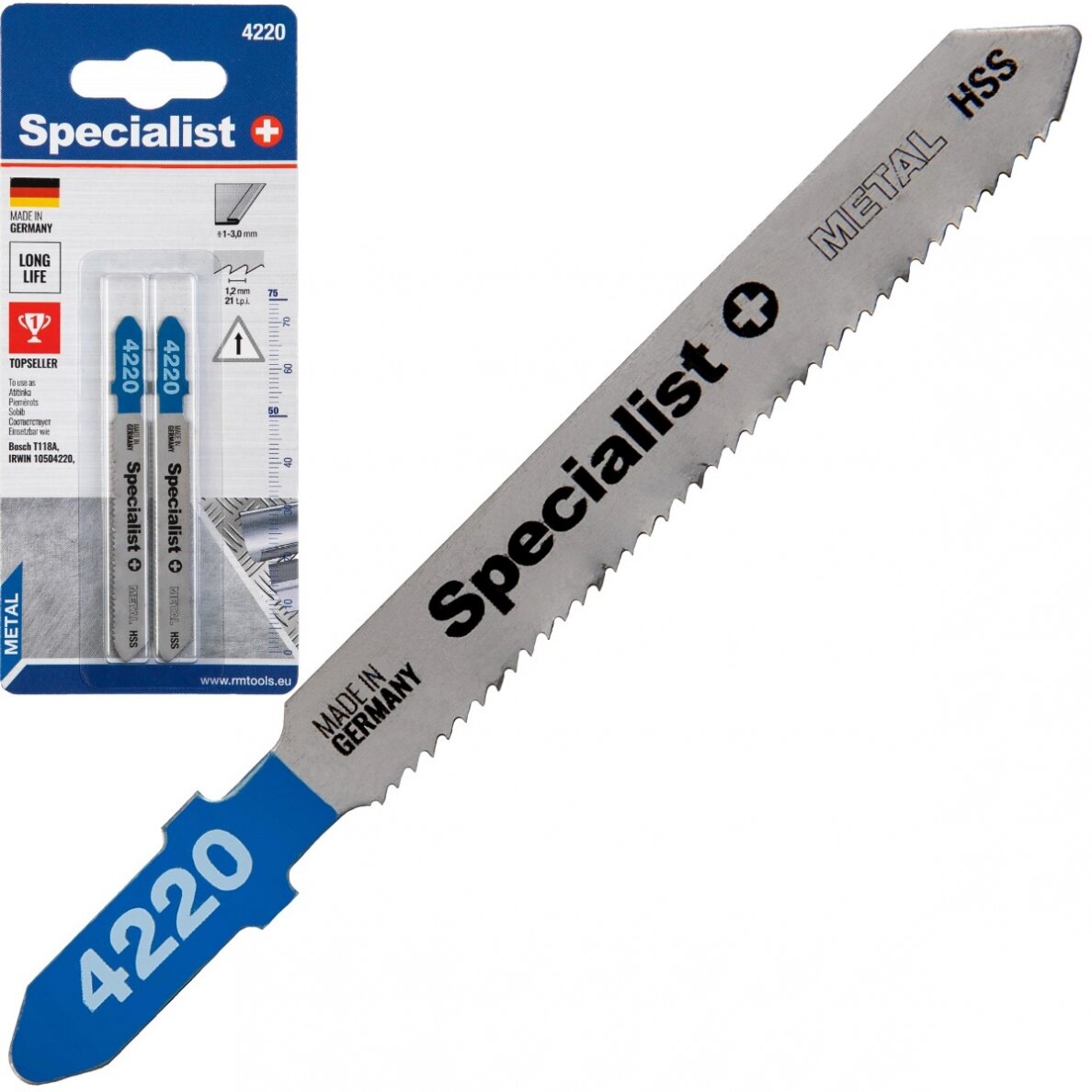 Siaurapjūklio pjūkleliai SPECIALIST+, 50/75 mm, T118A, 21 TPI, HSS, metalui 1-3 mm, 2 vnt.-0
