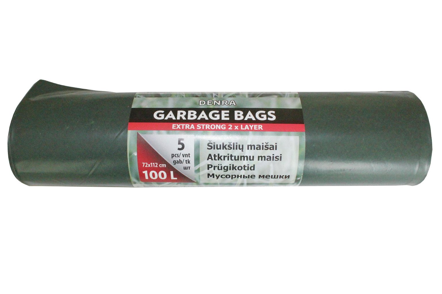 Šiukšlių maišai, dvisluoksniai, žalios-juodos sp., 55 mikr., 100 l, 5 vnt.