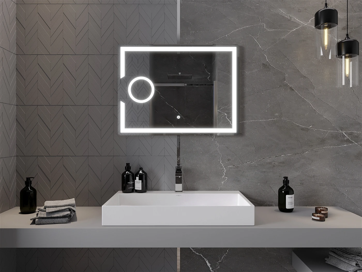 Vonios veidrodis Mexen Onyx su LED apšvietimu ir šildymo kilimėliu, 80 x 60 cm - 4