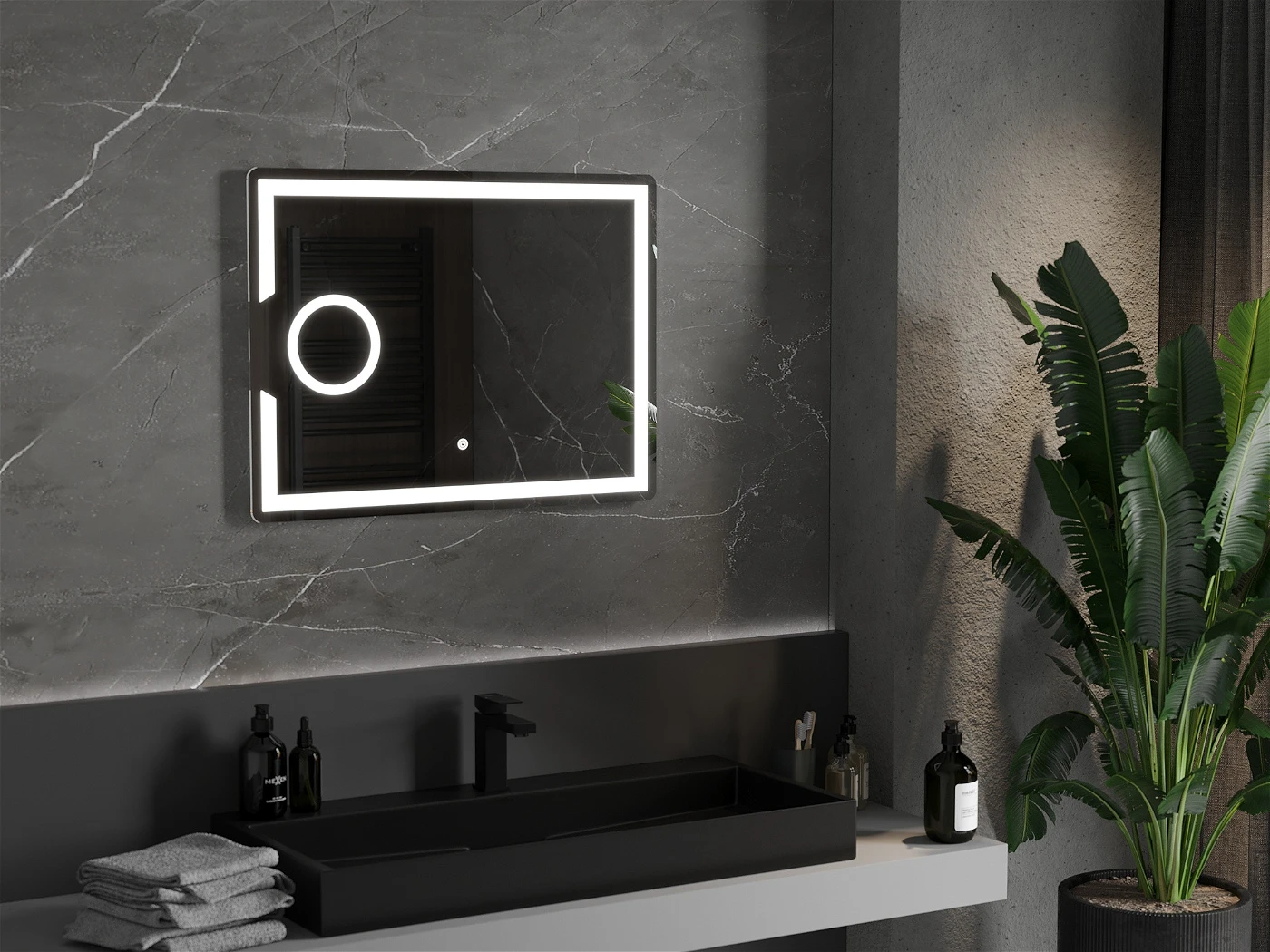 Vonios veidrodis Mexen Onyx su LED apšvietimu ir šildymo kilimėliu, 80 x 60 cm-1