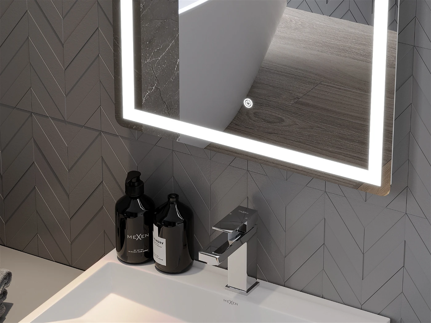Vonios veidrodis Mexen Onyx su LED apšvietimu ir šildymo kilimėliu, 80 x 60 cm - 5