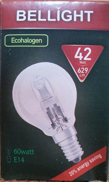 Halogeninė lemputė BELLIGHT, E14, G45, 42 W, 2700 K, 230 V