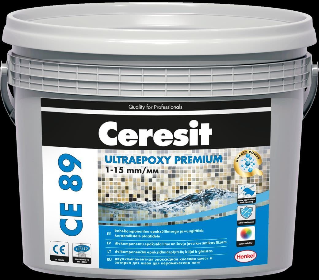 Plytelių siūlių glaistas Ceresit CE89 Ultraepoxy Premium Natural quartz, 2,5 kg, pilkos sp. - 1