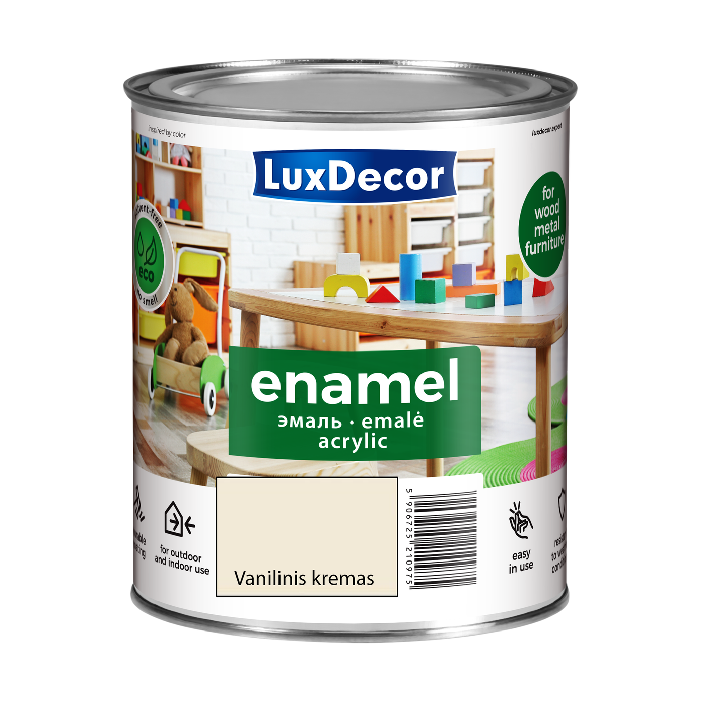 Akriliniai emaliniai dažai LUXDECOR, matiniai, vanilinio kremo sp.,750 ml-0