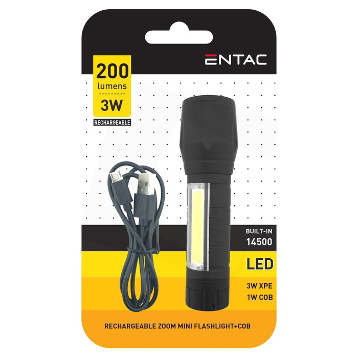 Pakraunamas žibintas Entac, IP20, 3W+COB, 200lm, pakraunamas USB-0