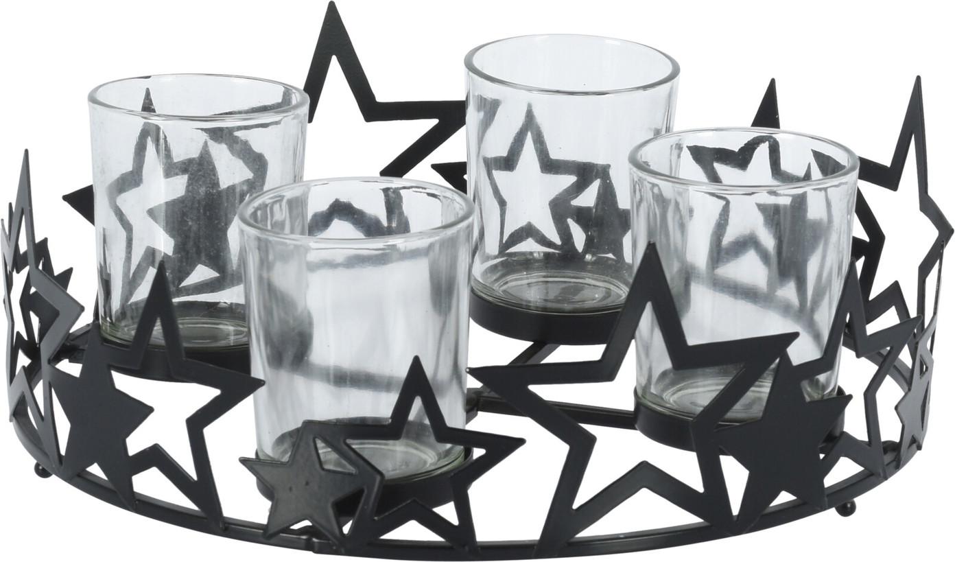 Stiklinė žvakidė STAR, 4 žvakėms, juodos sp., 22,7 x 8 cm-0