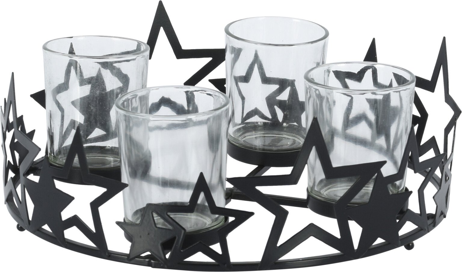 Stiklinė žvakidė STAR, 4 žvakėms, juodos sp., 22,7 x 8 cm