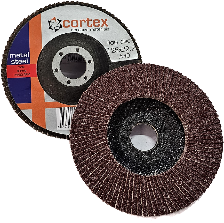Žiedlapinis šlifavimo diskas CORTEX, 125 x 22 mm, P40, aliuminio oksidas, lygaus profilio