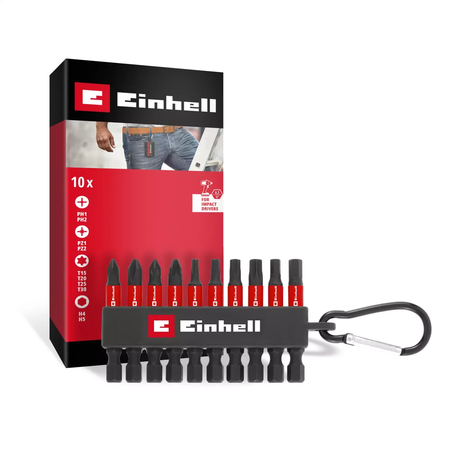 Sukimo antgalių rinkinys EINHELL, PZ1/PZ2/T15/T20/T25/T30/H4/H5, smūginiai, su karabinu, 10 vnt.-0