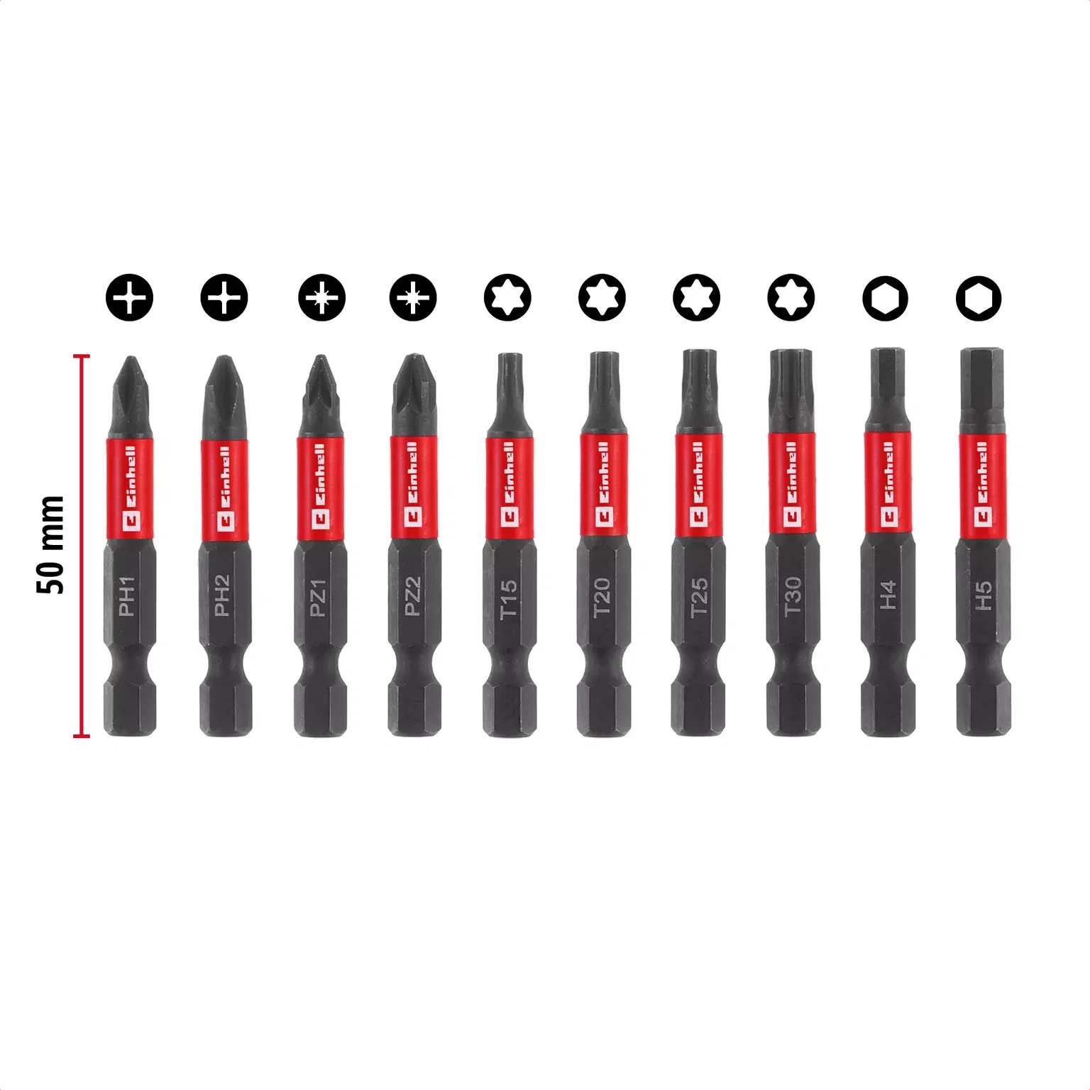 Sukimo antgalių rinkinys EINHELL, PZ1/PZ2/T15/T20/T25/T30/H4/H5, smūginiai, su karabinu, 10 vnt.-1