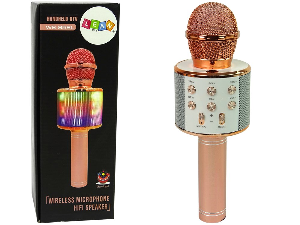 Belaidis karaoke mikrofonas su garsiakalbiais ir įrašymo funkcija WS858, aukso spalvos - 1